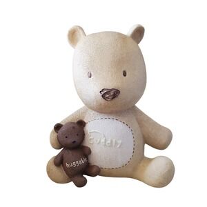 Carters Cuddly Huggable Bear Piggy Bank Tan Ceramic Nursery Decor Money Box
